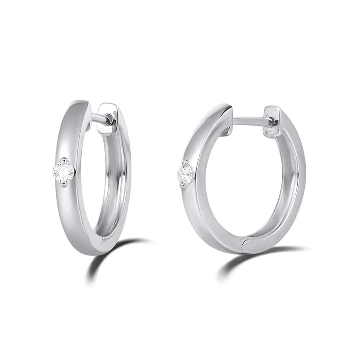 FANCIME Diamond Huggie 14K White Gold Hoop Earrings