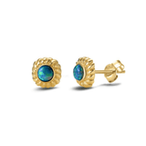 Royal antique design black opal earring studs in 18k yellow gold