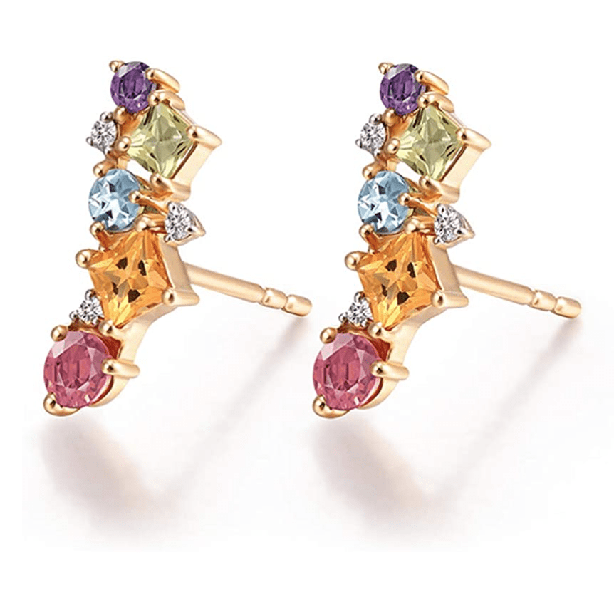 Colorful gemstone cluster earrings in 14k gold