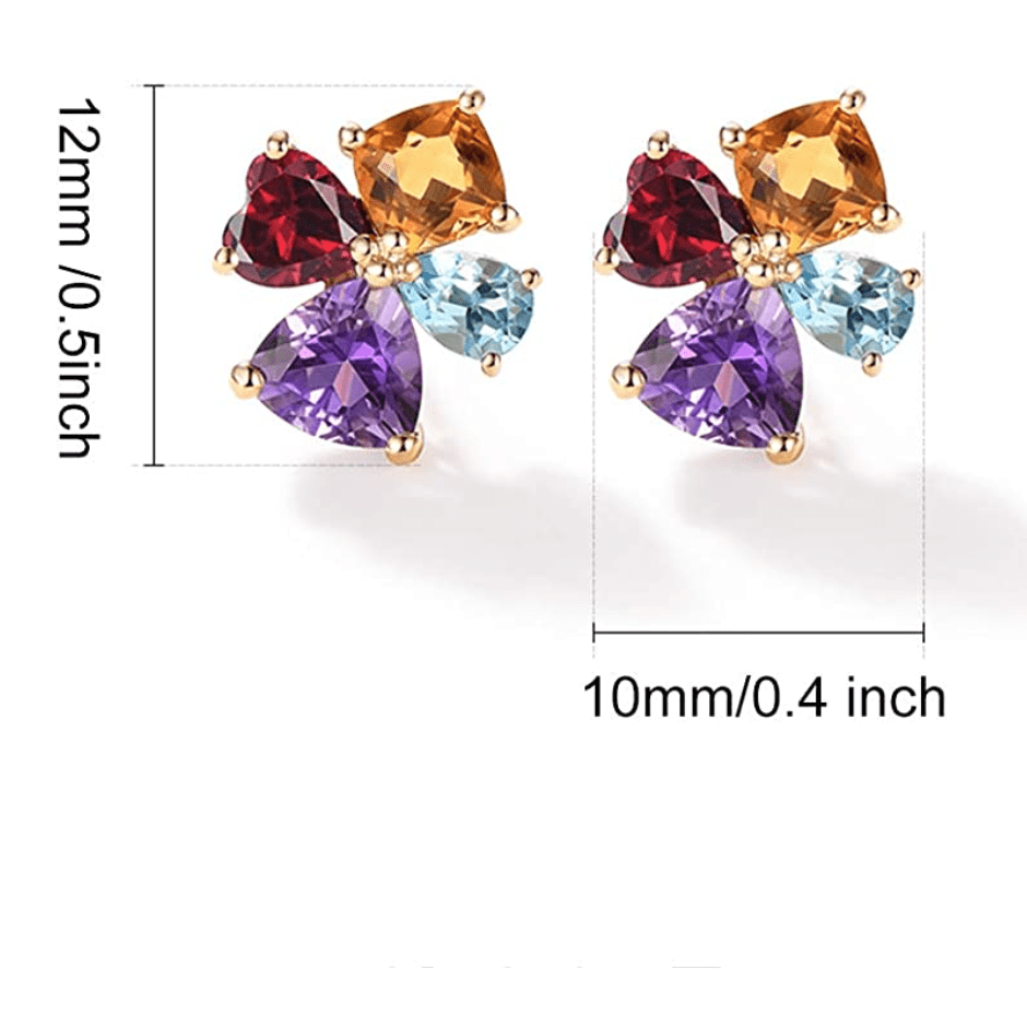 Floral color gemstone earring studs in real gold