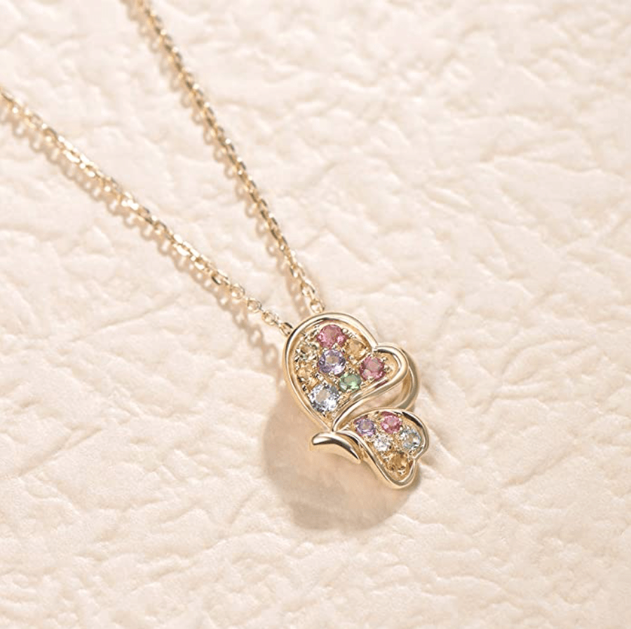 "Magical Dream" 14K Yellow Gold Color Gemstone and Diamond Butterfly Pendant Necklace - FANCI ME