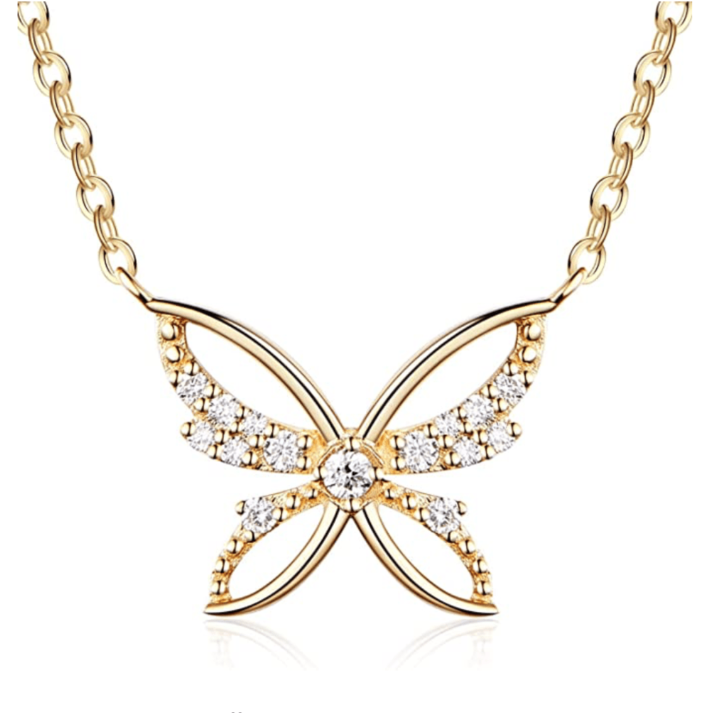FANCIME "Yellow Cosmo" Diamond Butterfly 14K Yellow Gold Necklace Detail