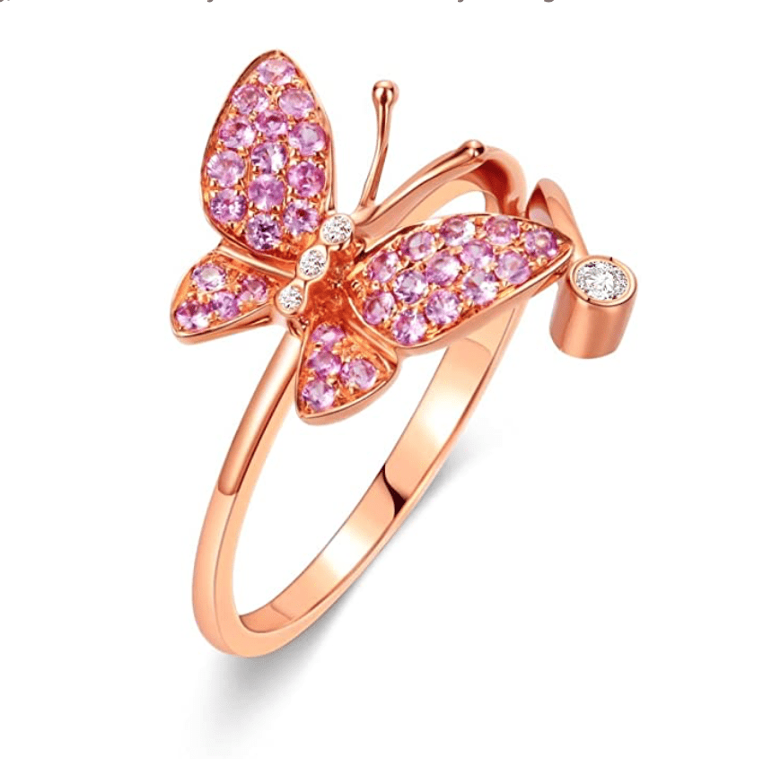 FANCIME "Fairy Titania" Pink Sapphire Butterfly 18K Rose Gold Ring Main