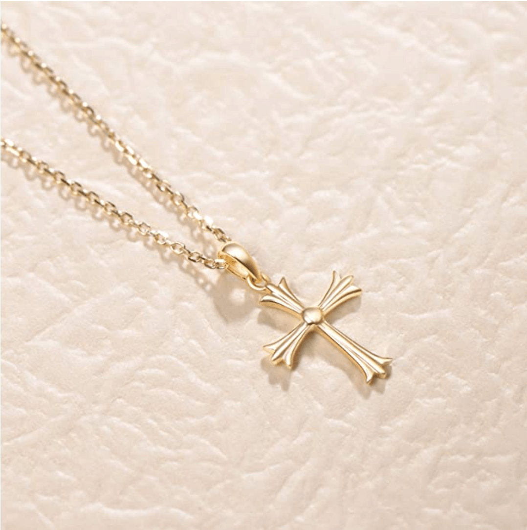 FANCIME "Mini Gotham Flower" Cross 14K Yellow Gold Necklace Detail