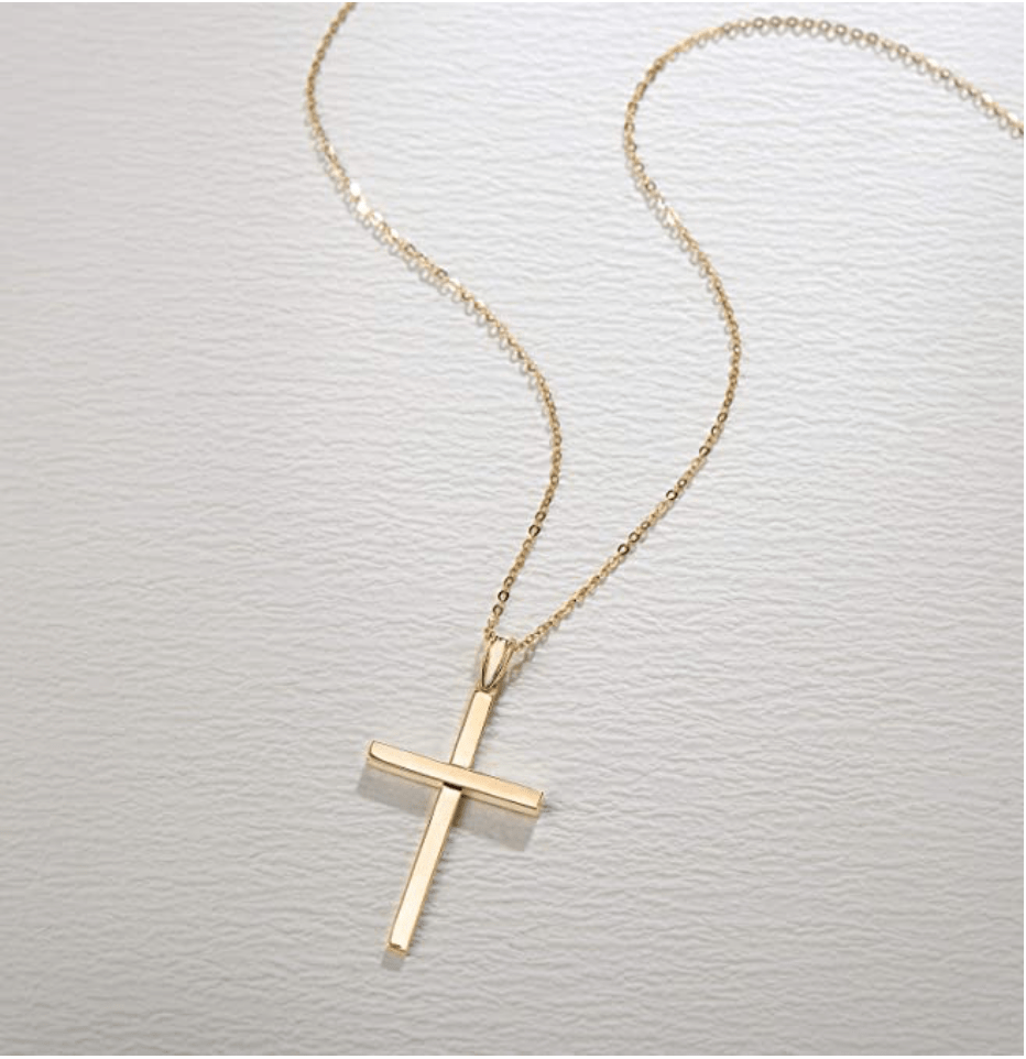 Sleek High Shine Cross Pendant Necklace in 14K Yellow Gold