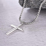 FANCIME Men's Plain Polished Cross Sterling Silver Necklace Side