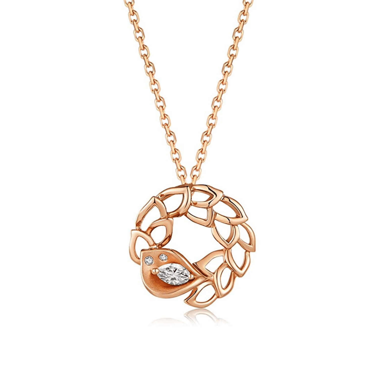 FANCIME "Pink Calla Lily" Flower Design Circle 18K Solid Rose Gold Necklaces Main