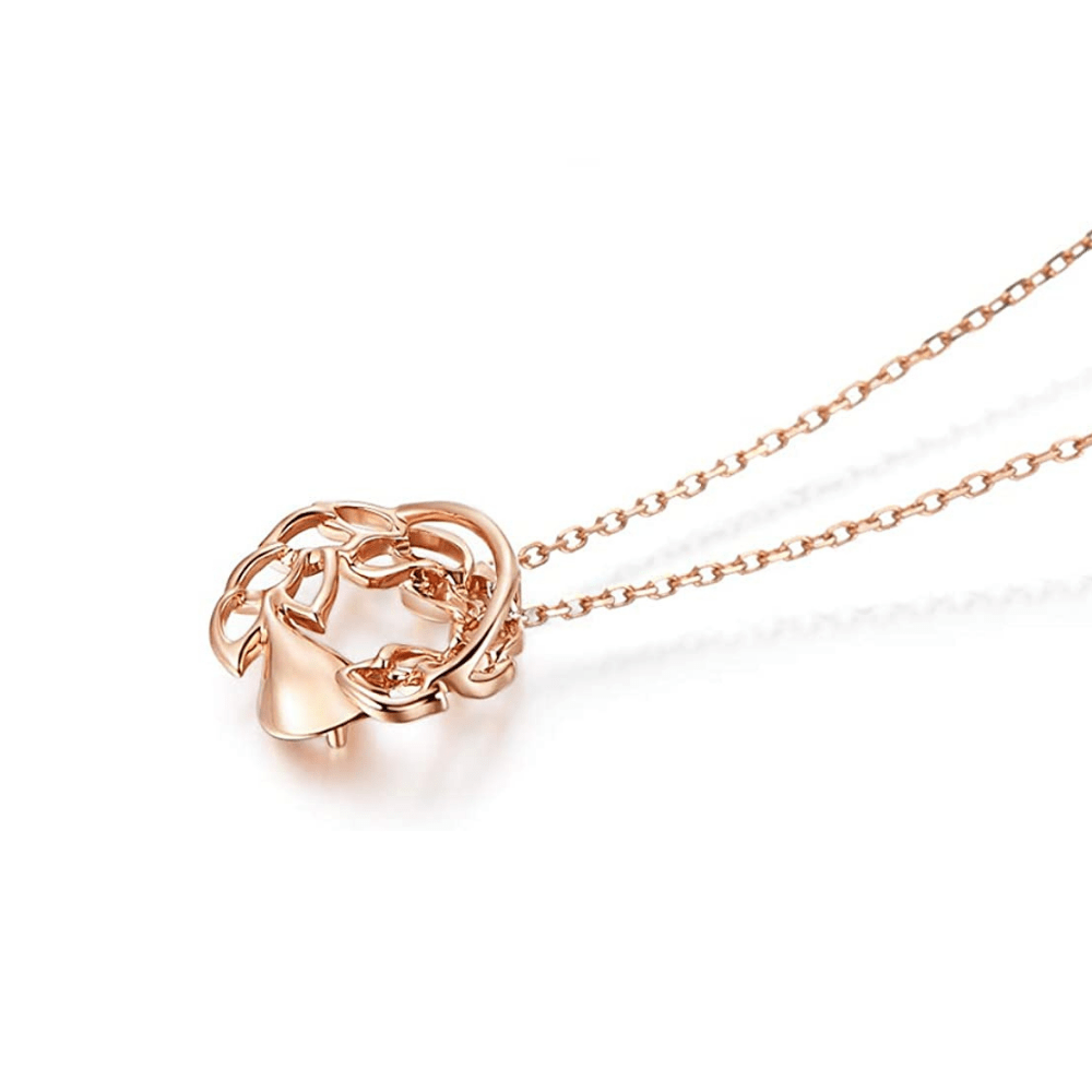 FANCIME "Pink Calla Lily" Flower Design Circle 18K Solid Rose Gold Necklaces Back