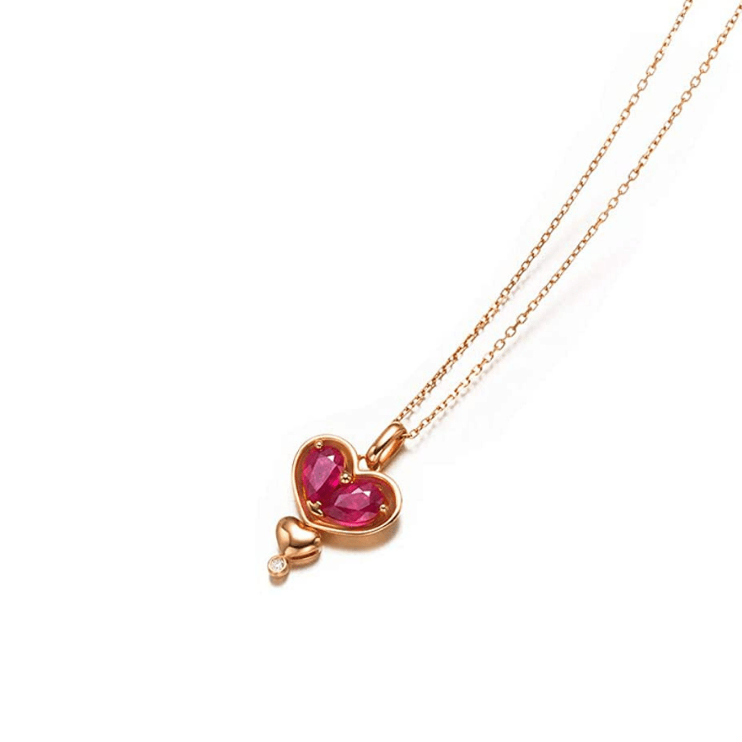 FANCIME "True Heart" Natural Ruby 18K Solid Rose Gold Necklace Detail