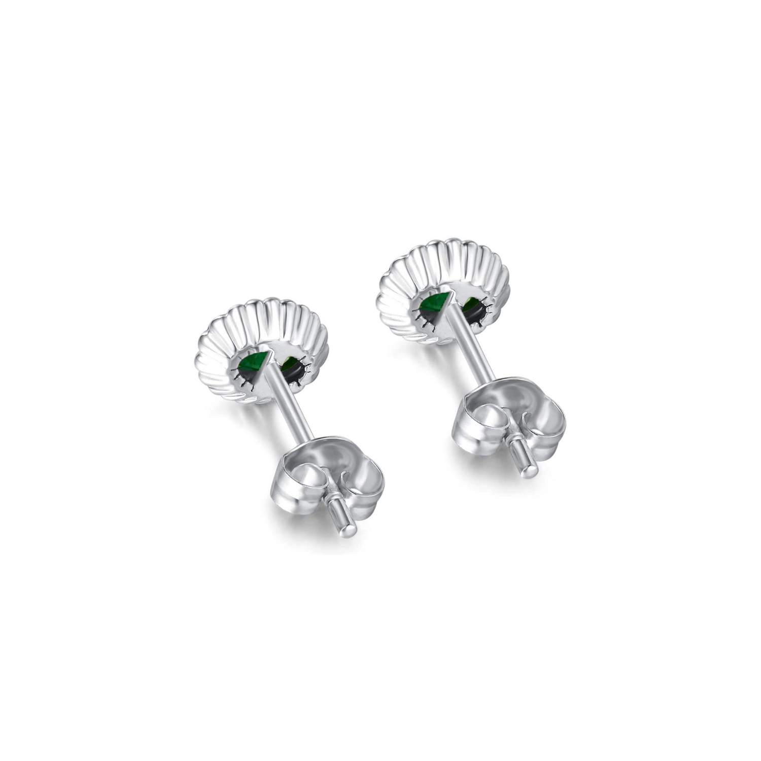 FANCIME Green Emerald Oval 18K White Gold Stud Earrings Back