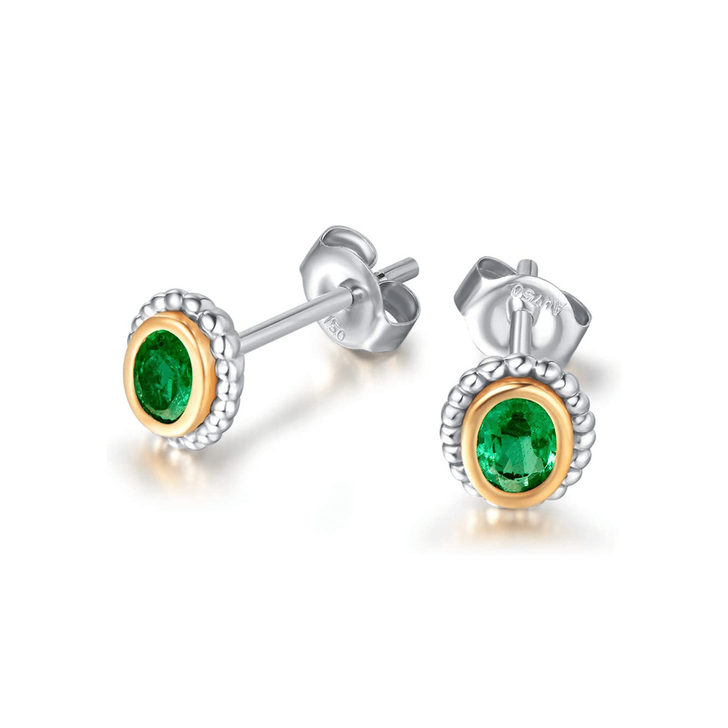 FANCIME Green Emerald Oval 18K White Gold Stud Earrings Main