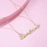 FANCIME "You Are My Sunshine" Monogram Word 14K Solid Yellow Gold Necklace Detail