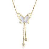 FANCIME "Twinkling Fairy Pearl" Butterfly Drop Dangling 14K Yellow Gold Necklace Main