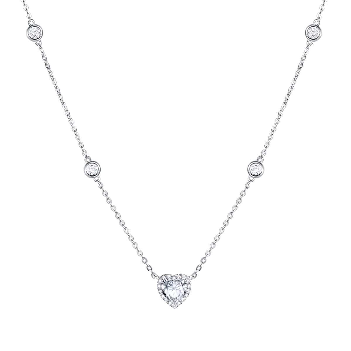 FANCIME "Real Heart" White Heart Halo CZ Sterling Silver Necklace Main