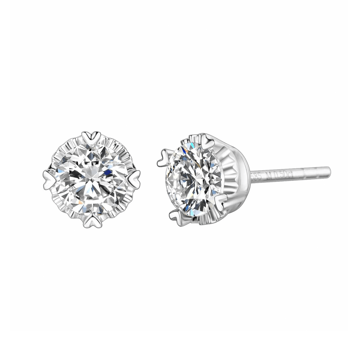 FANCIME Moissanite Heart Bezel 14K White Gold Stud Earrings