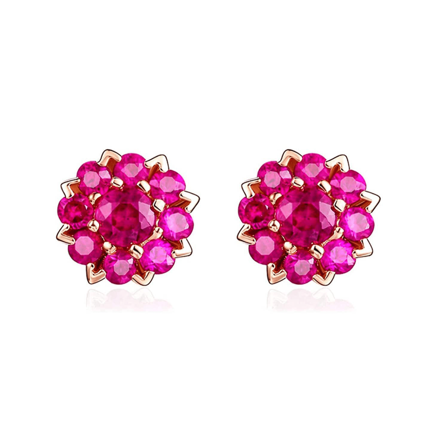 FANCIME Ruby Cluster Flower 14k Rose Gold Stud Earrings Main