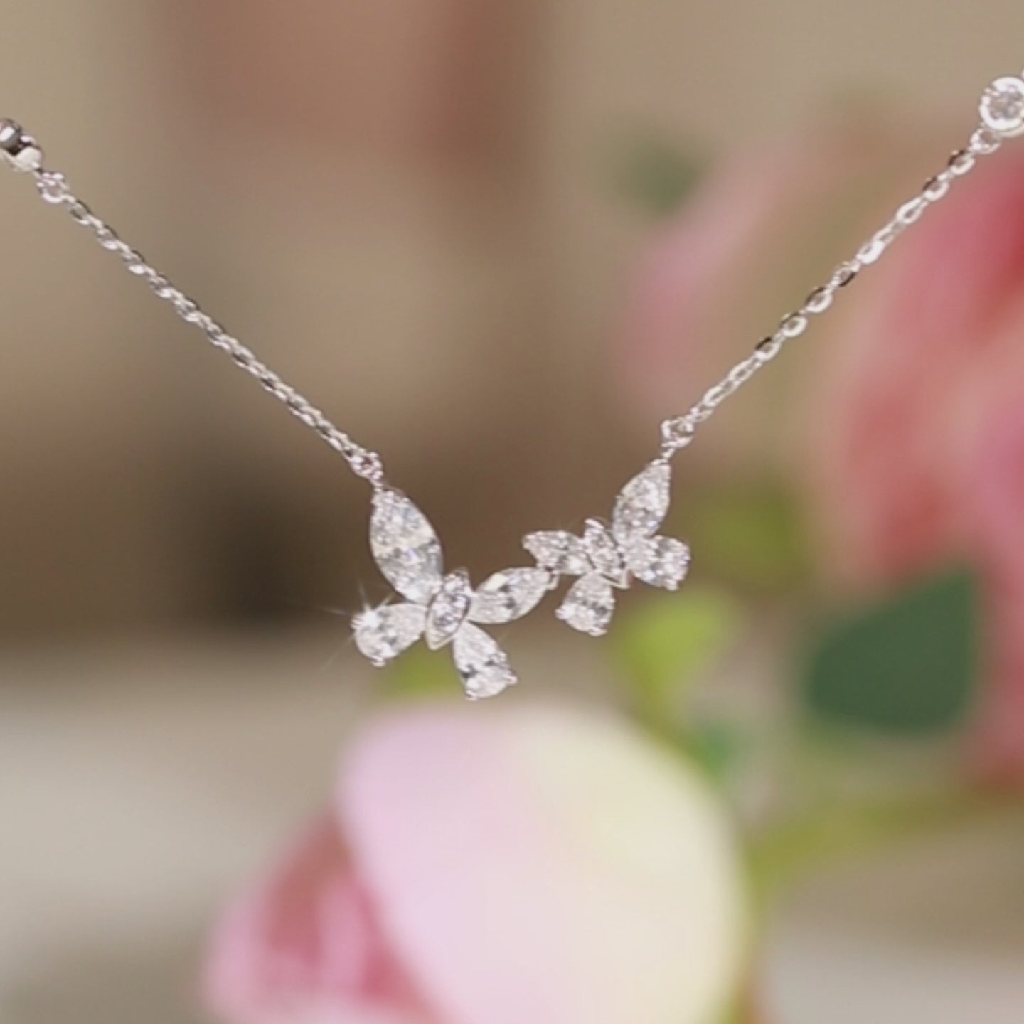 FANCIME "Butterfly Love" Sterling Silver Cut CZ Stones Butterfly Necklace White Video