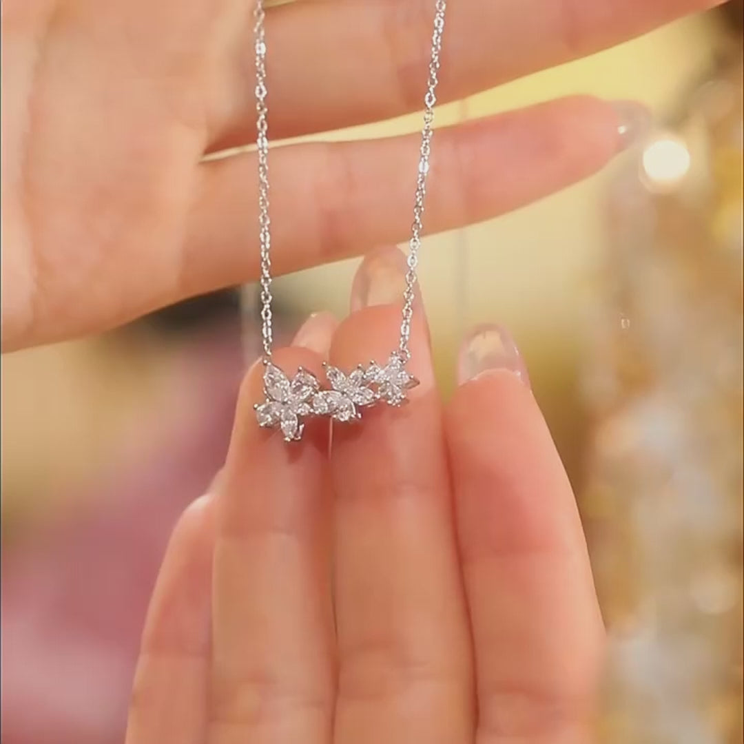 FANCIME ‘’Wisteria Bouquet” Flower Stones Bar Sterling Silver Necklace Video
