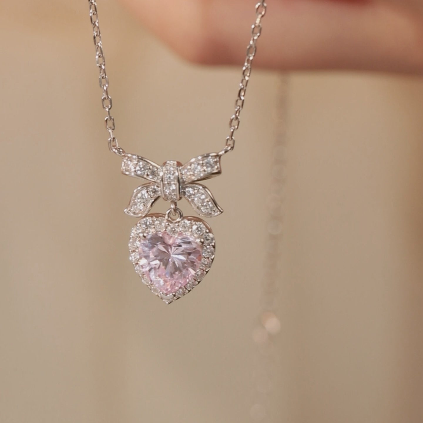 FANCIME Sugar Bow and Heart CZ Sterling Silver Necklace Video