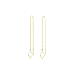 Diamond shape 14k yellow gold long threader earrings