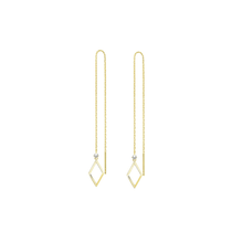 Diamond shape 14k yellow gold long threader earrings