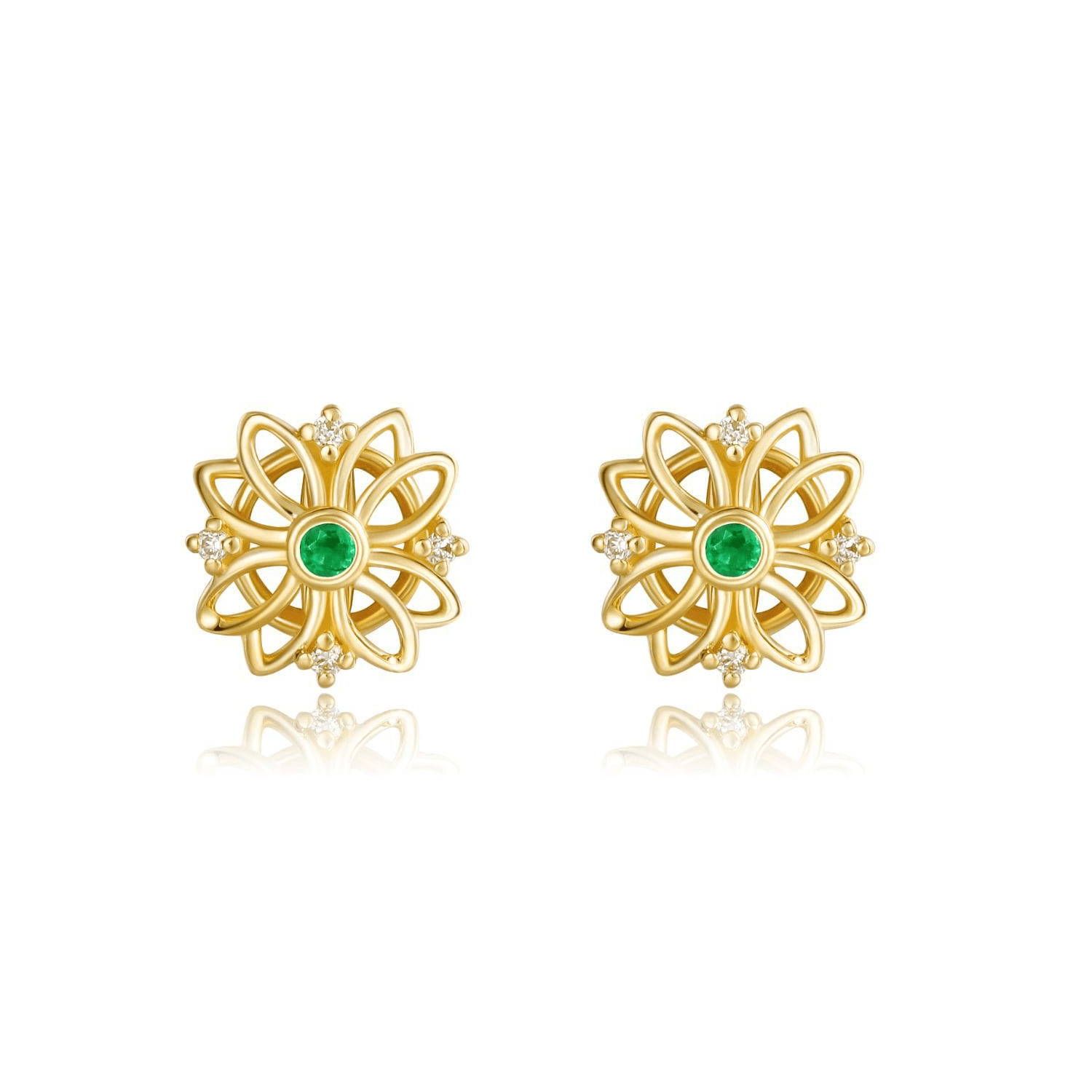 "Felicia" Sun Flower 18K Yellow Gold Stud Earrings