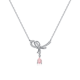 FANCIME “My Fairy Lady” Sweet Bow Dangling Sterling Silver Necklace