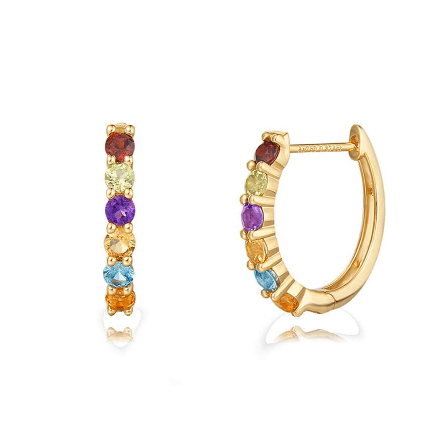 "Colorful Moon" Colorfur Gemstone 14k yellow gold Hoops