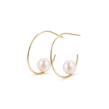 FANCIME Pearl Open Hoops 14k Yellow Gold Earrings Main
