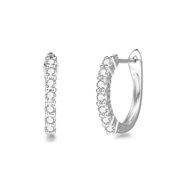 Natural white moissanite stones pave stone huggie hoops in 14k white gold