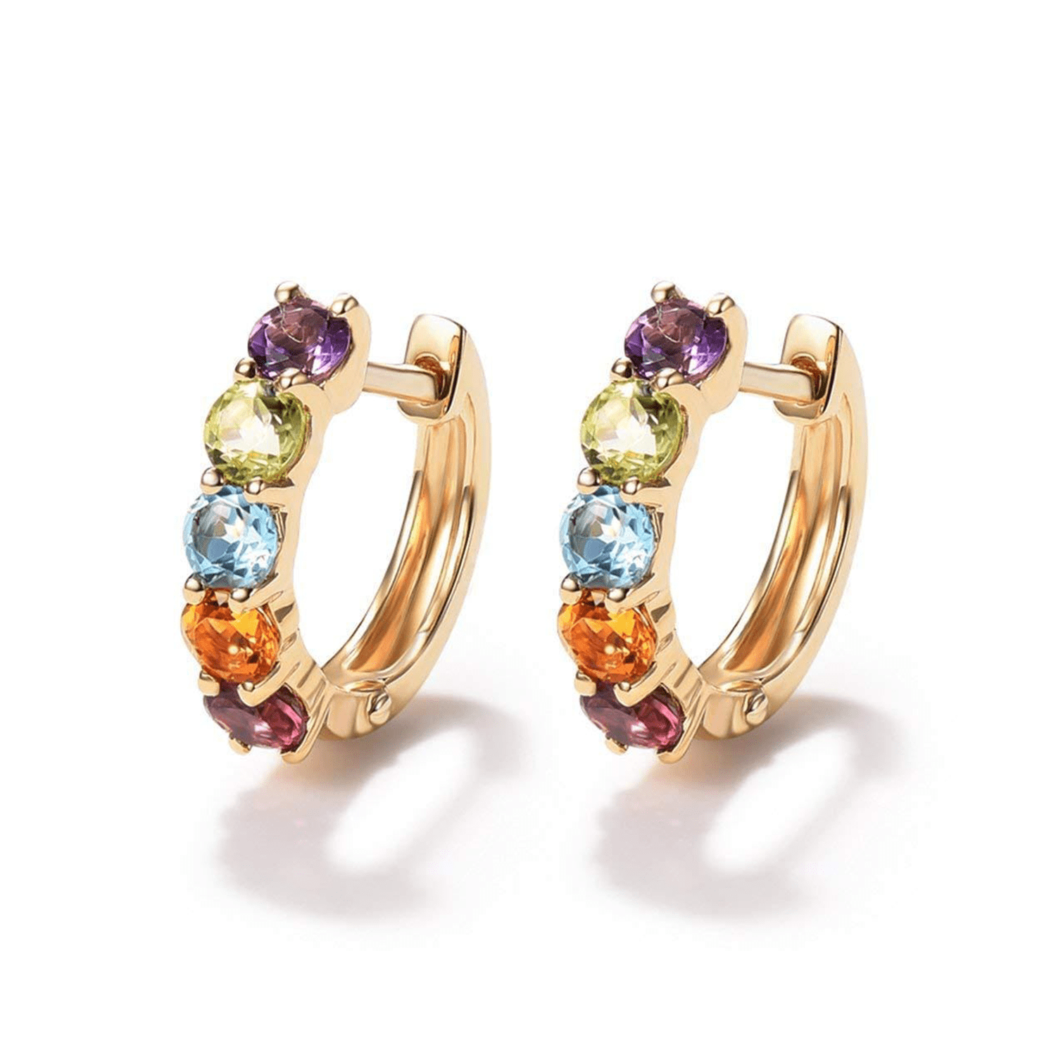 FANCIME 14K "Rainbow Gemstones" Huggie Cartilage Hoop Earrings