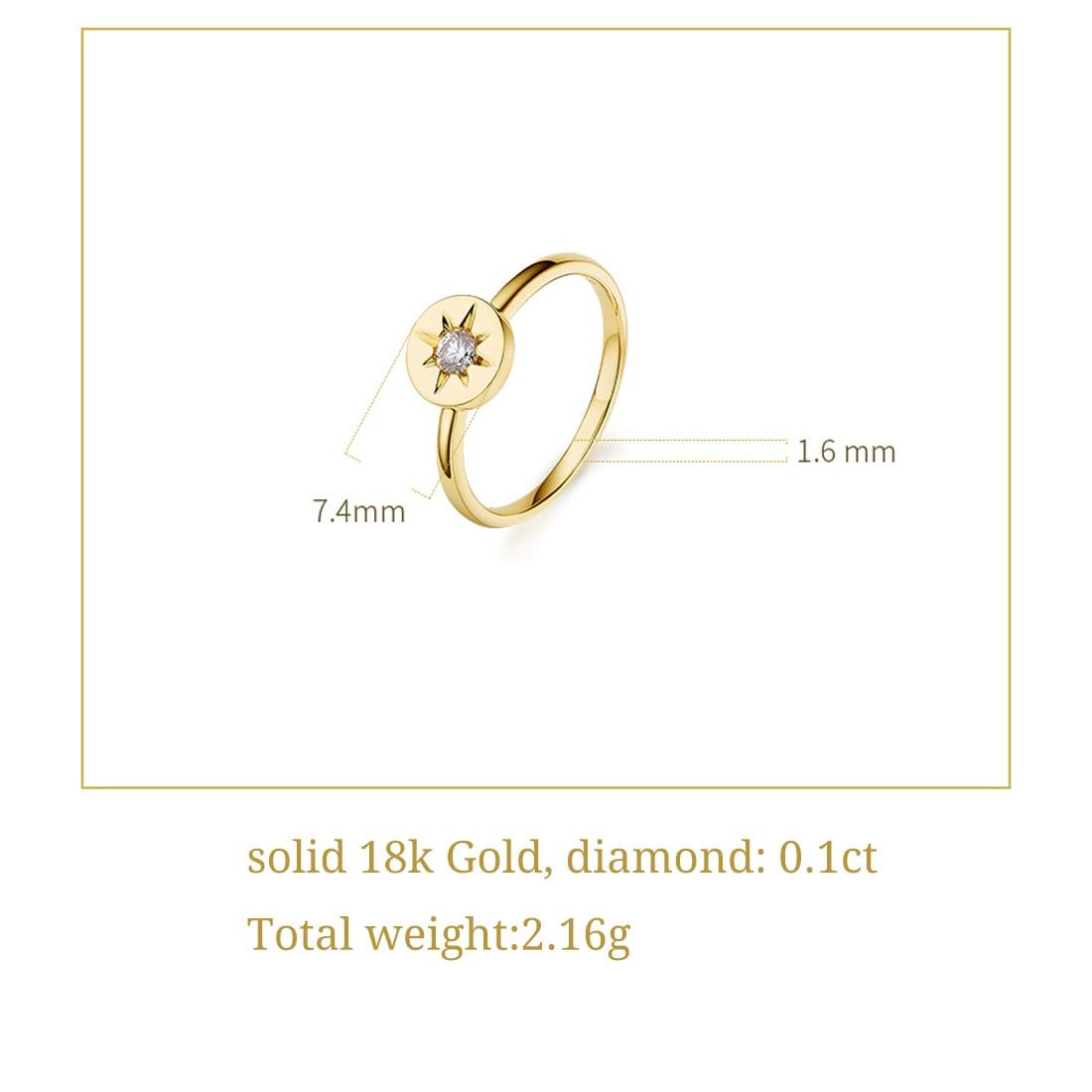 Celestial star yellow gold ring with white diamond