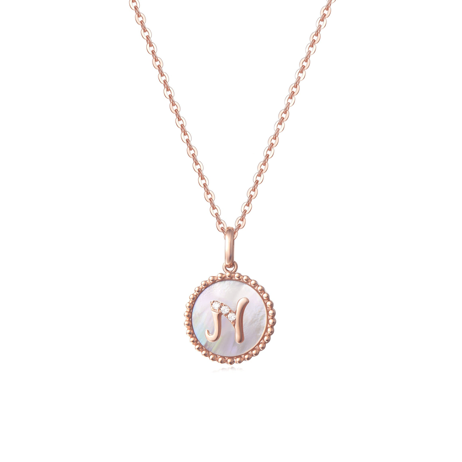 FANCIME Letter Initial Dainty 14K Rose Gold Necklace N Main