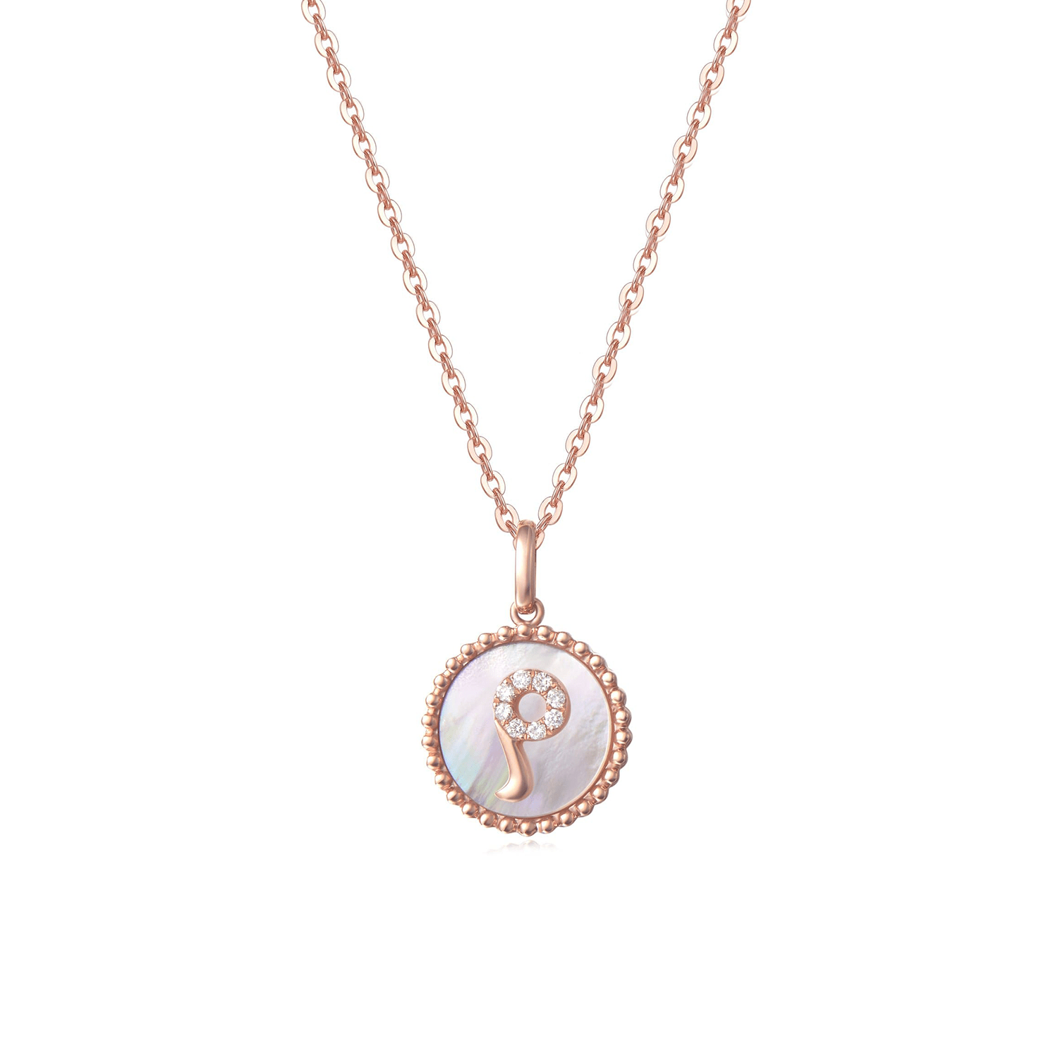 FANCIME "P" Initial Dainty Solid 14K Rose Gold Necklace Main