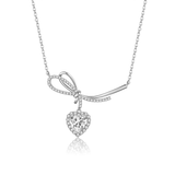 FANCIME “It Is A Crush” Sweet Bow White Heart Dangling Sterling Silver Necklace Main