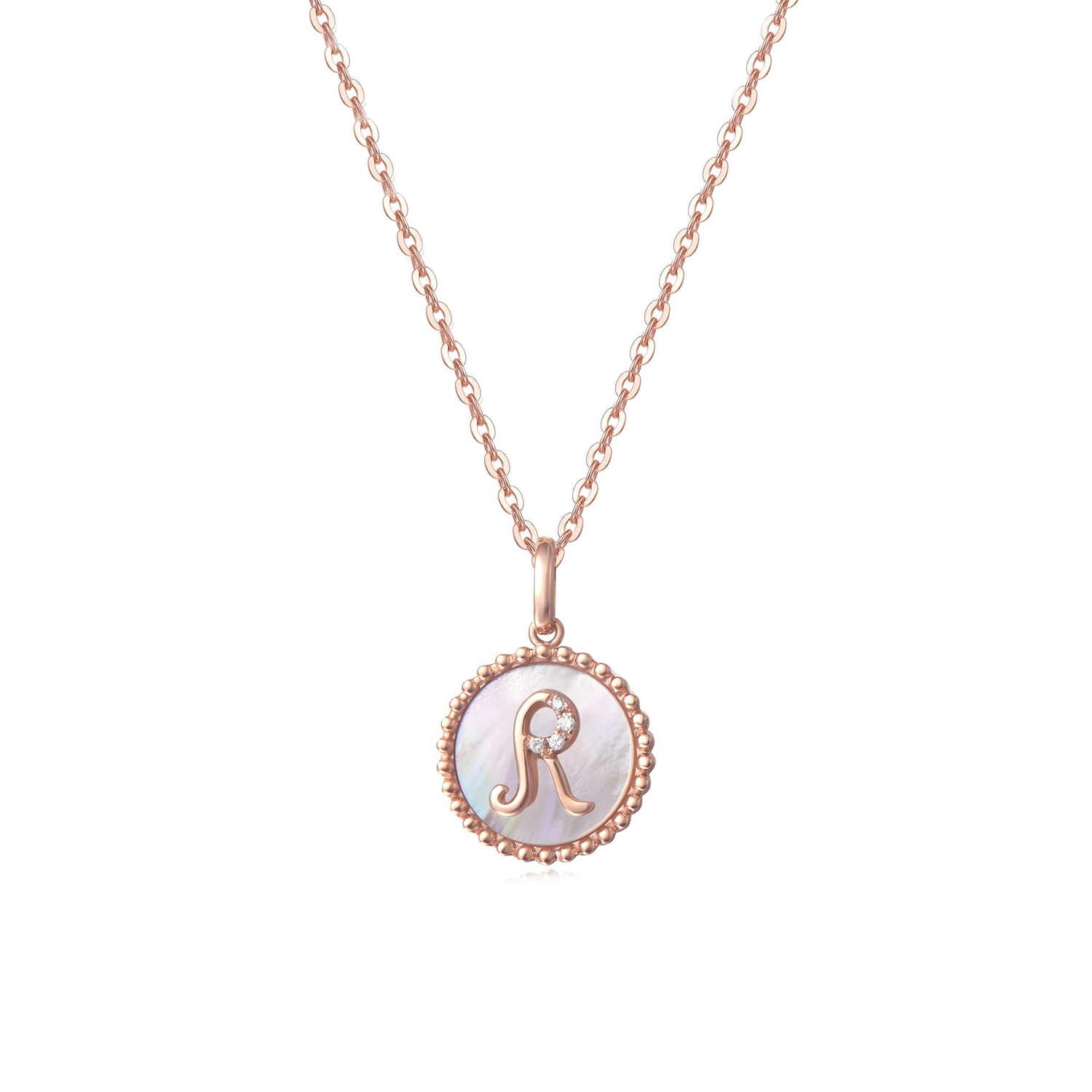 FANCIME Letter Initial Dainty 14K Rose Gold Necklace R Main