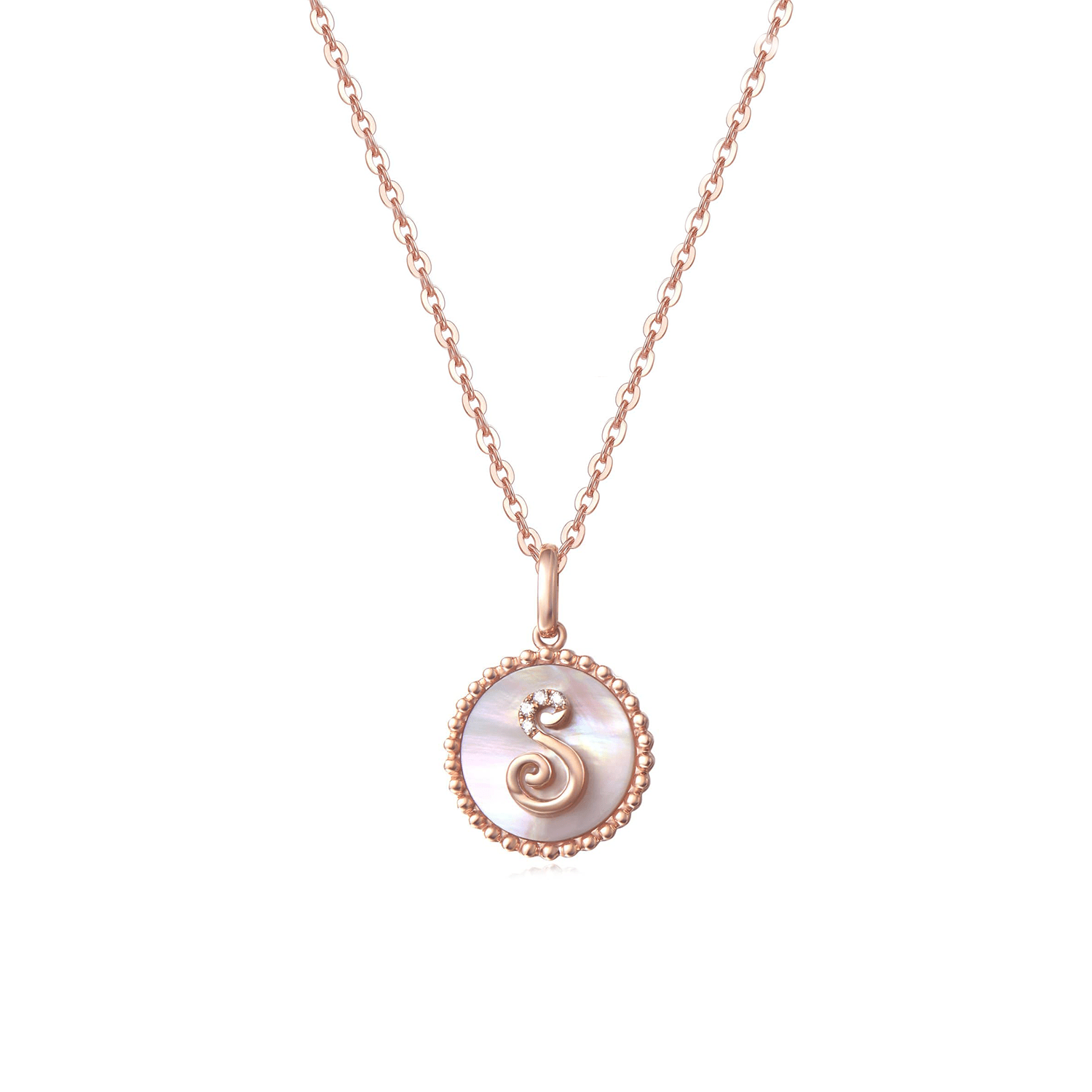 FANCIME "S" Solid Initial Dainty 14K Rose Gold Necklace Main