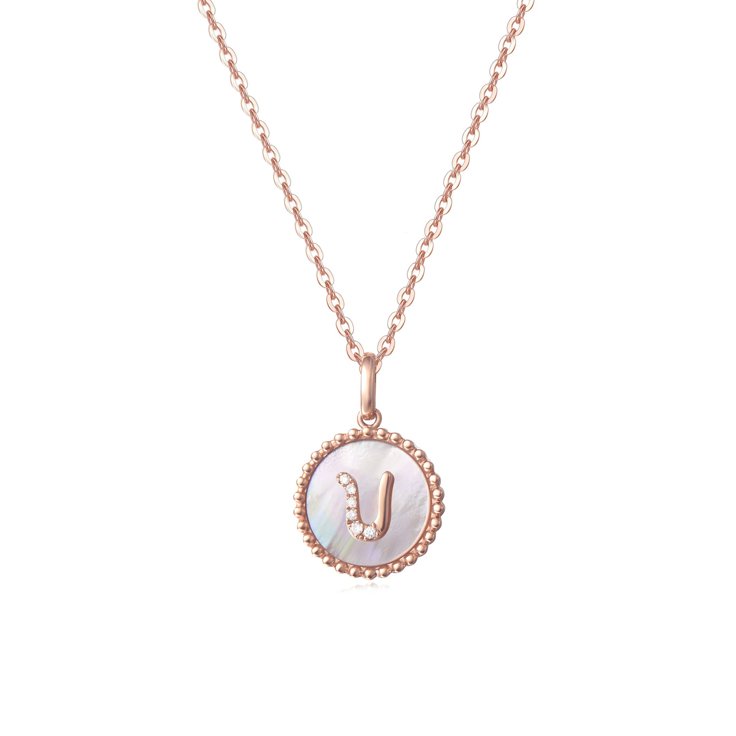 FANCIME "U" Initial Dainty Solid 14K Rose Gold Necklace Main
