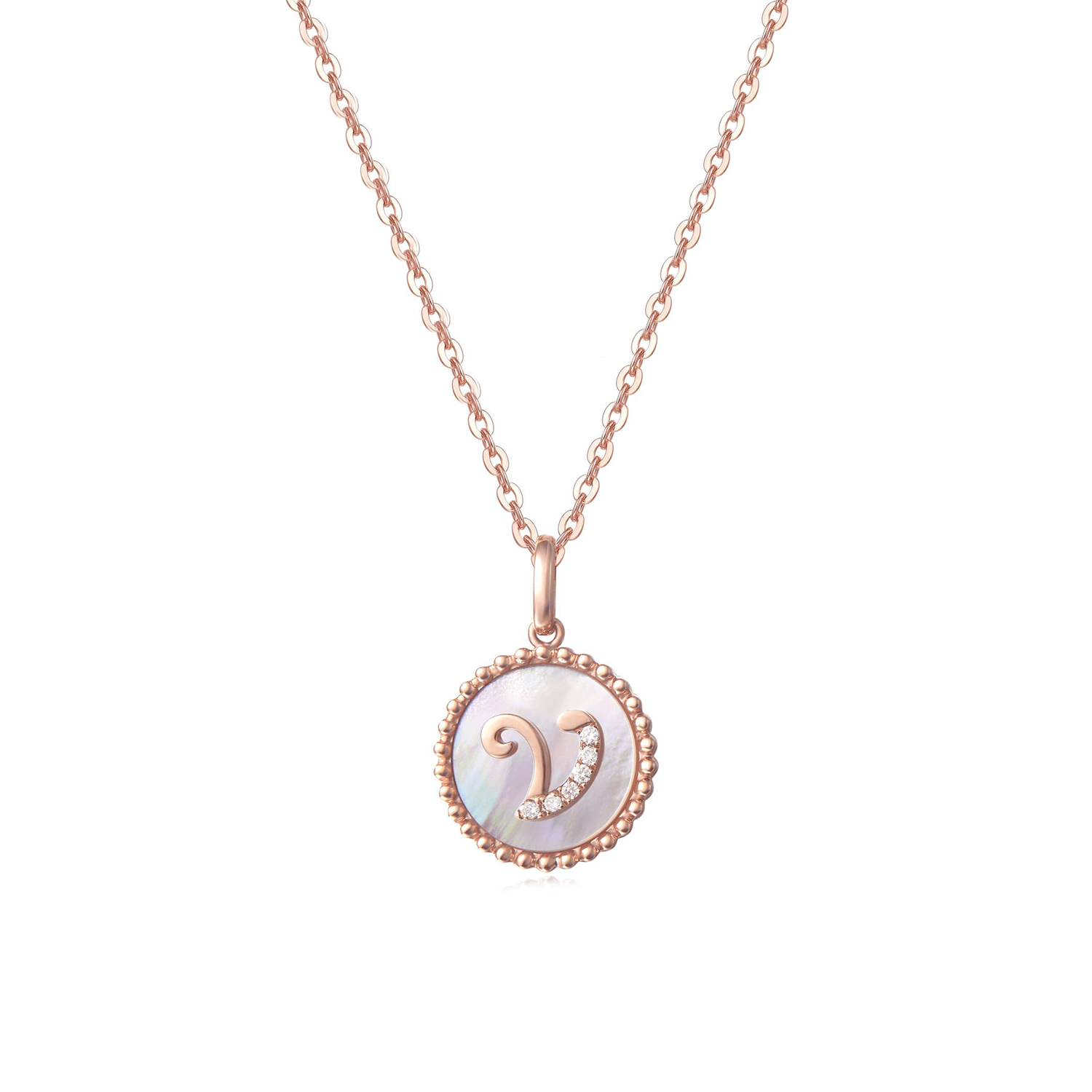 FANCIME "V" Initial Dainty Solid 14K Rose Gold Necklace Main