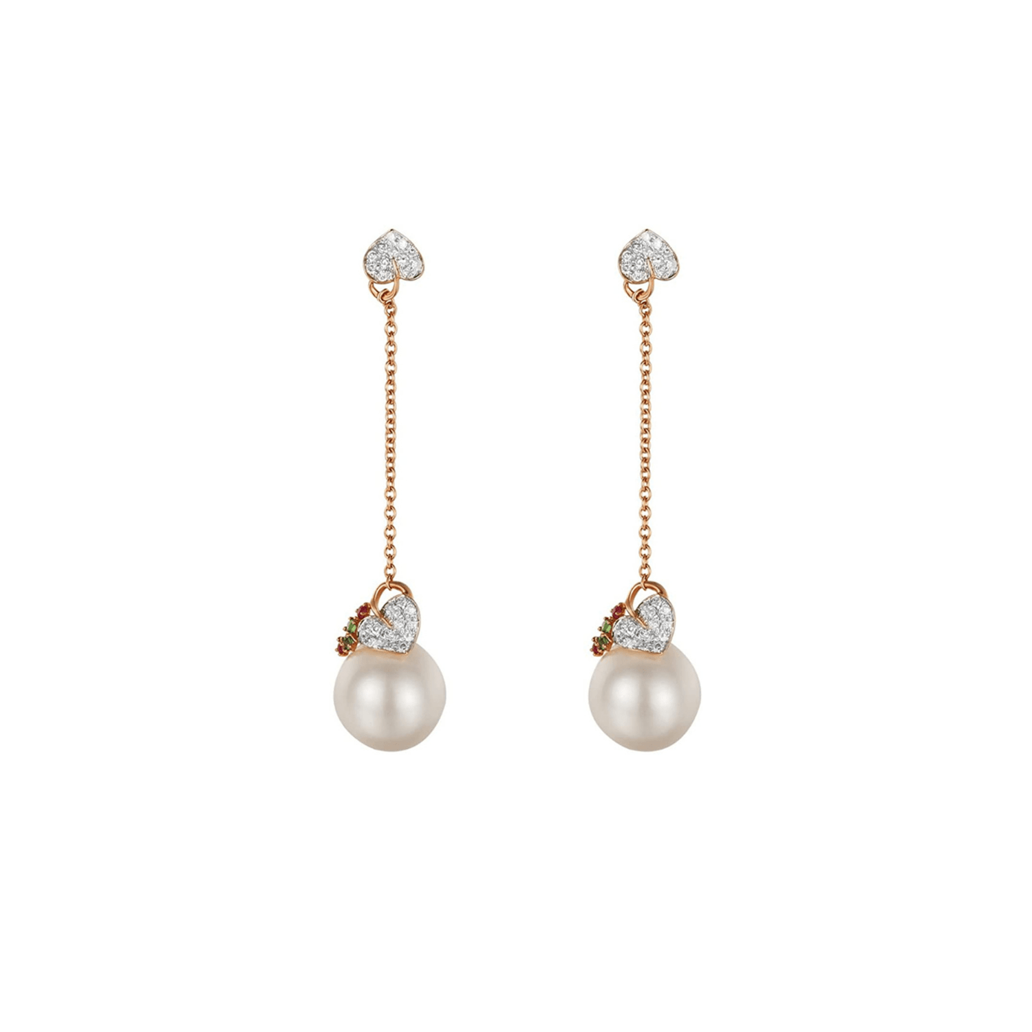 High quality white pearl drop earrings with white diamonds in 18k gold