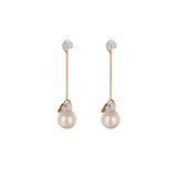 High quality white pearl drop earrings with white diamonds in 18k gold